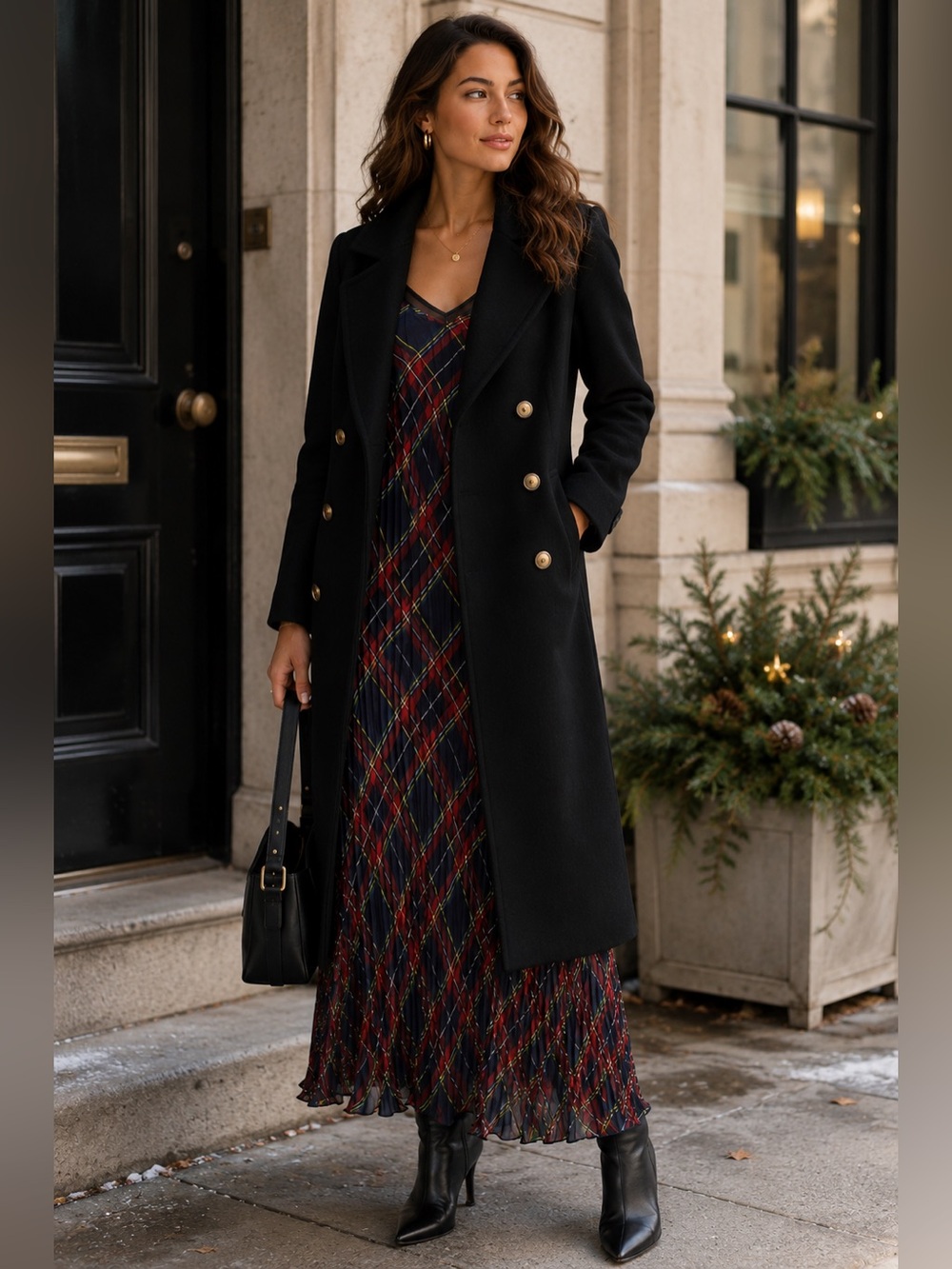 Polo Ralph Lauren Plaid Tartan Crinkle Pleated layered maxi dress SZ M / 8 / 10 - Picture 11 of 15